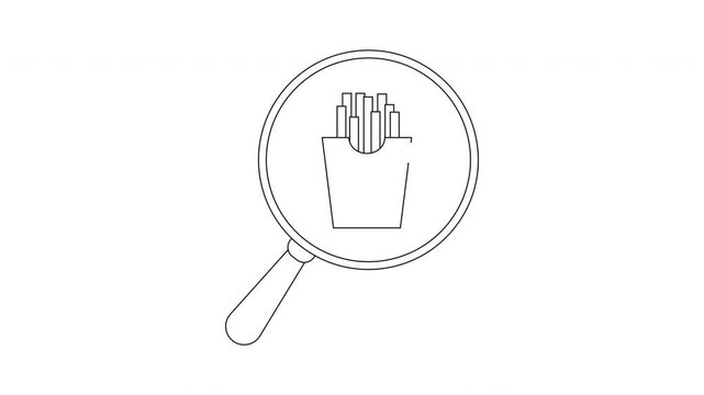 Magnifying glass over french fries icon search concept.