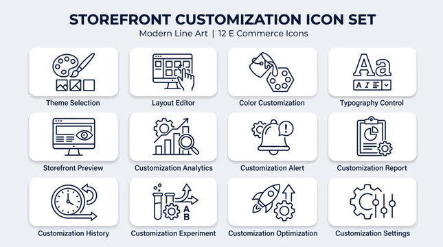 Storefront Customization Icon Set for E-commerce Web Design.