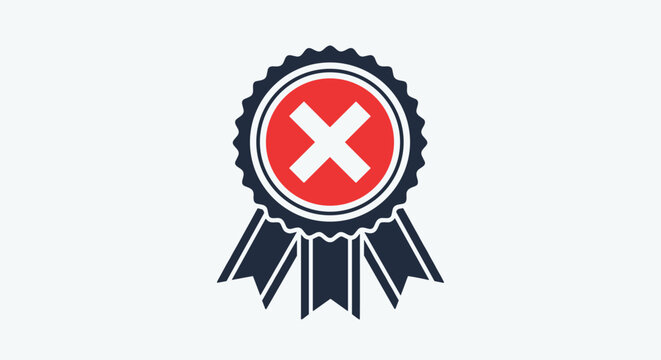 Rejection badge or failure icon showing a ribbon medal with a large white cross on a red background, symbol for not qualified status.