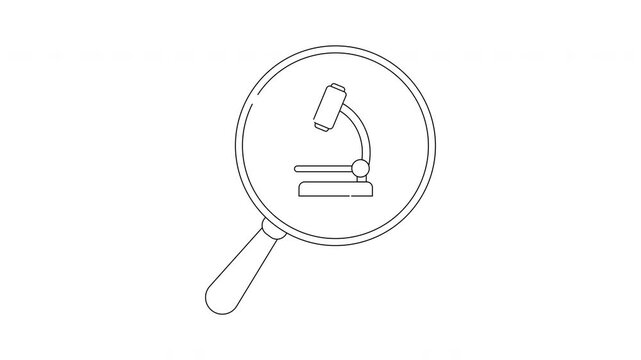Magnifying glass over microscope icon symbolizing scientific research and discovery.