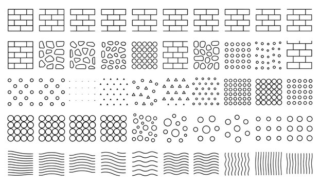Landscape Architecture Hatch Pattern Set Grass Water Stone Wall Texture Elements Collection