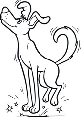 Happy cartoon dog wagging tail excitedly with stars, showing joy and playful energy.