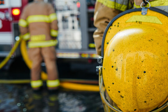 Dirty firefighter helmet