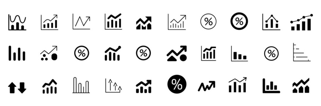 Increase and Decrease icon set. Business growth and fall graph symbol. Vector illustration.