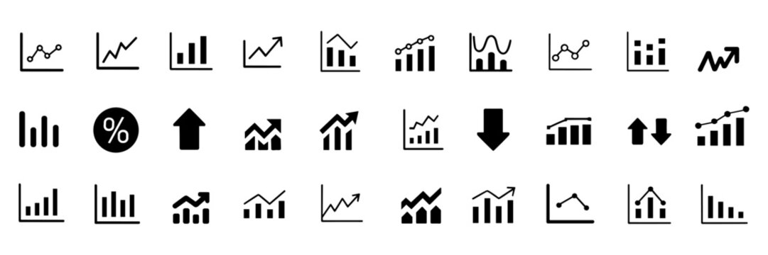 Increase and Decrease icon set. Business growth and fall graph symbol. Vector illustration.