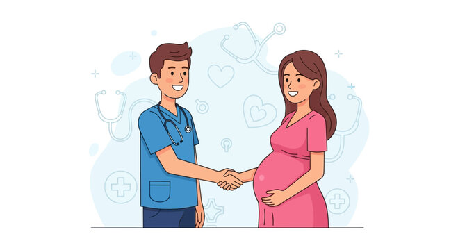 Doctor Shaking Hands with Pregnant Woman, Healthcare Concept