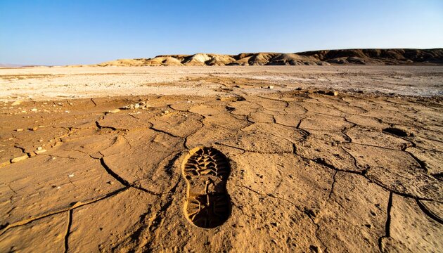 Bootprint in Cracked Dry Earth