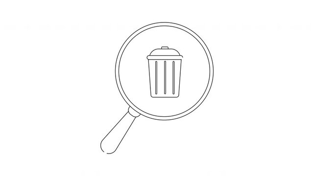 Magnifying glass over trash can icon, representing search for deleted items.