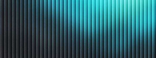 Futuristic vertical metal slats with cyan neon light, industrial dark gray ribbed texture...