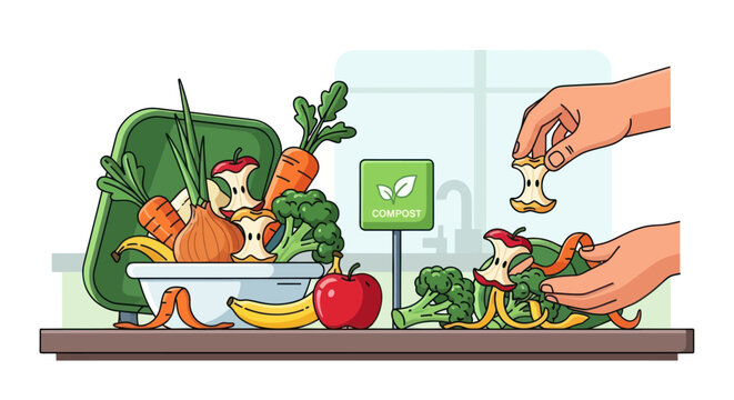 Composting kitchen scraps: fruit, vegetables, peels, and cores for organic recycling