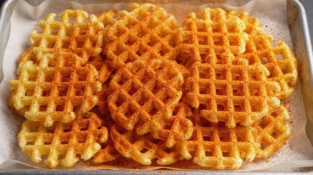 Freshly Baked Golden Brown Crispy Waffles Appealing Stack, Perfect Breakfast Food. Sweet Dessert Snack. Delicious Aroma, Comforting Culinary Treat for Any Meal