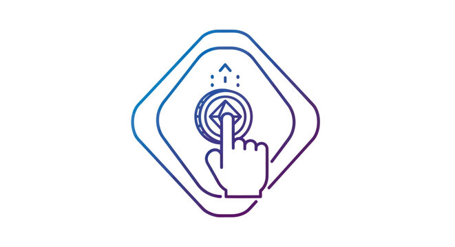 Finger pressing button with arrow icon, concept of choice, action, or start
