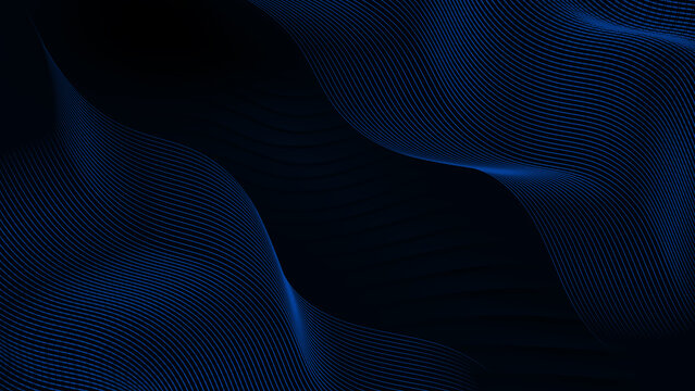 Premium blue and black colors with overlapping wavy line patterns give the impression of luxurious and elegant depth, suitable for designs related to technology, business presentations, banners, digit