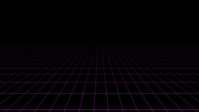 Vibrant neon grid glowing in the depths of darkness