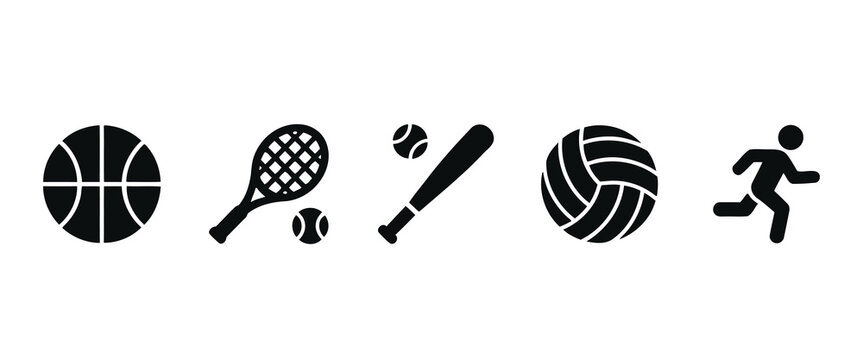 Sports Icons Set Vector Collection with Basketball Tennis Baseball Volleyball and Running