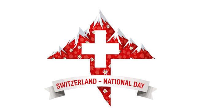 Switzerland National Day Red White Cross Symbol.