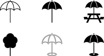 Set of umbrella vector icons featuring rain protection and outdoor parasol symbols in minimalist outline and silhouette design style. © Salina