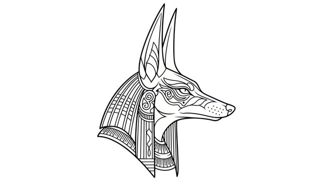 Anubis Egyptian God Head Outline Illustration - Ancient Deity Portrait