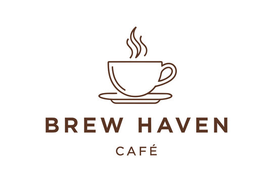Brew haven caf logo minimalist coffee cup and text design