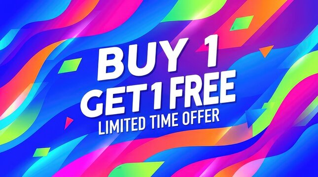 Buy one get one free promotion banner with colorful abstract background