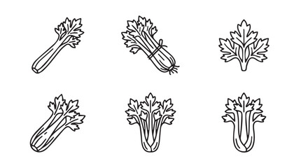 Naklejka premium A collection of simple line art celery illustrations with leaves vegetable nutrition ingredient collection illustration minimalist