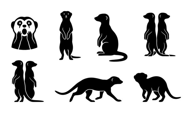 Meerkat Silhouette Collection, Diverse Poses and Expressions, Wildlife Vector Icons for Nature and Safari Designs