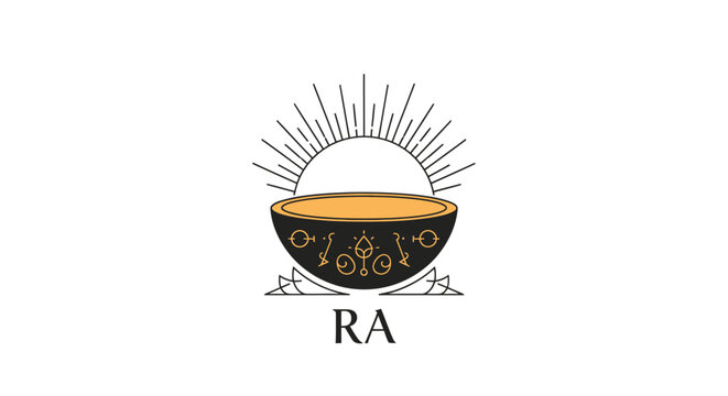 Ancient Egyptian Ra Symbol with Sun Rays and Hieroglyphs