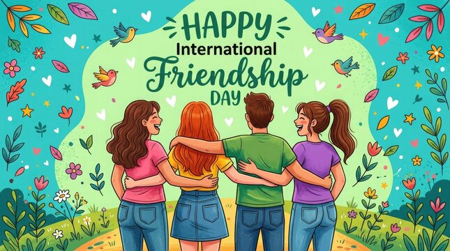 Happy international friendship day celebrating togetherness and joyful moments