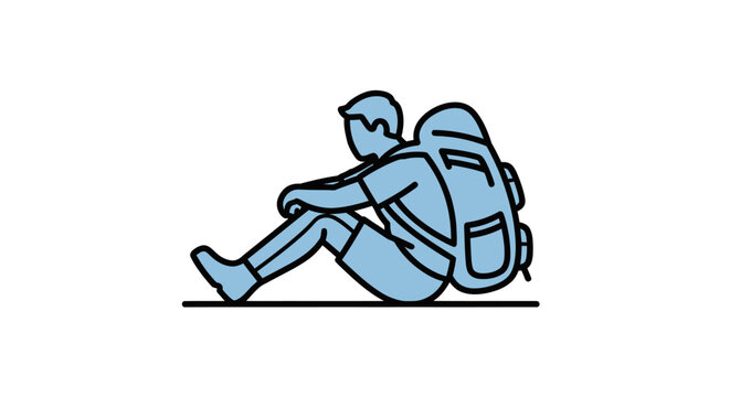 Backpacker Resting Sitting Down with Large Backpack, Travel Adventure Icon