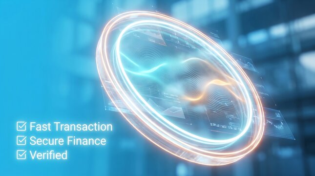 Coin hovering within a holographic interface illustrates secure finance and fast transaction verification methods essential for modern digital banking systems in a changing marketplace.