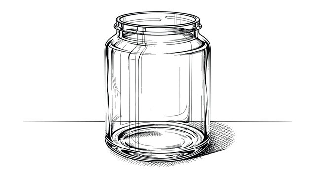 Detailed hand drawn glass jar sketch isolated on grey background for food storage design.