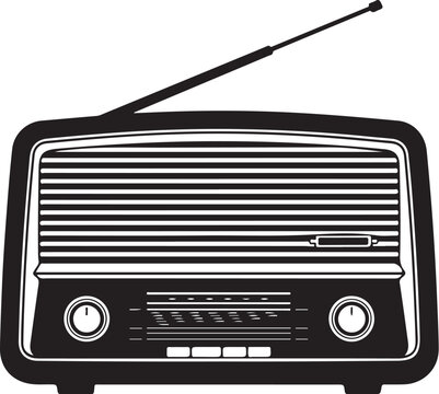 Black and white vintage radio with antenna old radio
