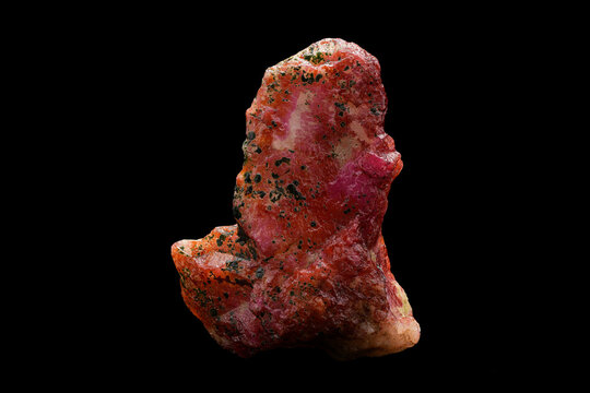 Rough, natural gemstone, sunstone orange quartz with iron oxide inclusions