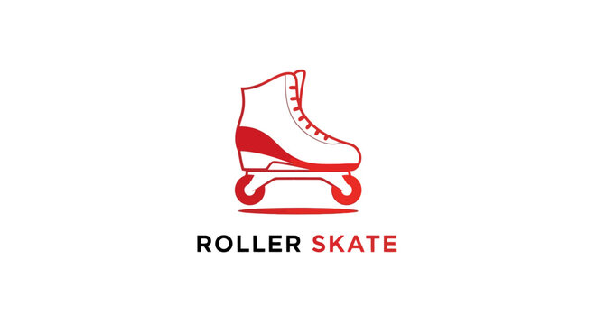Red and White Roller Skate Logo on White Background.