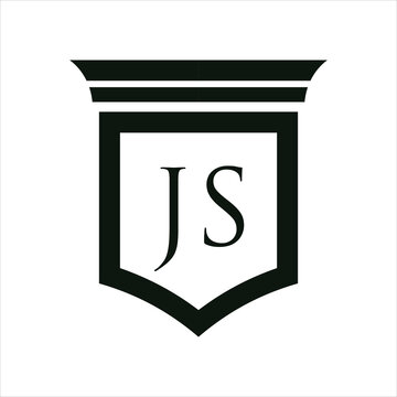 Letter monogram js inside professional shield frame with elegant lines and bold typography isolated on white background.