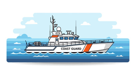 Fototapeta premium Coast Guard Patrol Boat Illustration - Maritime Security and Rescue Vessel