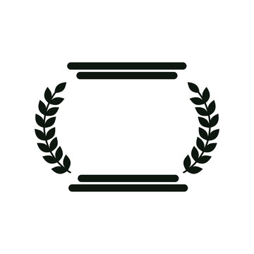 Classical pillar icon framed by laurel wreath foliage for academic or judicial representation in simple black design.