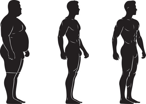 Black silhouettes of male body shapes overweight