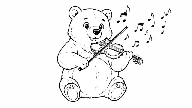 Smiling bear playing a violin sweetly.