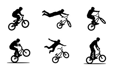 Obraz premium BMX Bike Silhouette Collection: Extreme Sports Action, Freestyle Cycling Stunts, Dynamic Vector Graphics for Athletic Themes