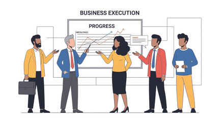 Obraz premium Business Meeting: Team Discussing Progress Chart