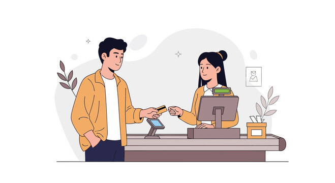Customer paying with credit card at retail checkout counter