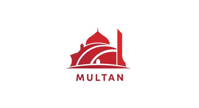 Red Silhouette of a Mosque in Multan, Pakistan, on White Background.