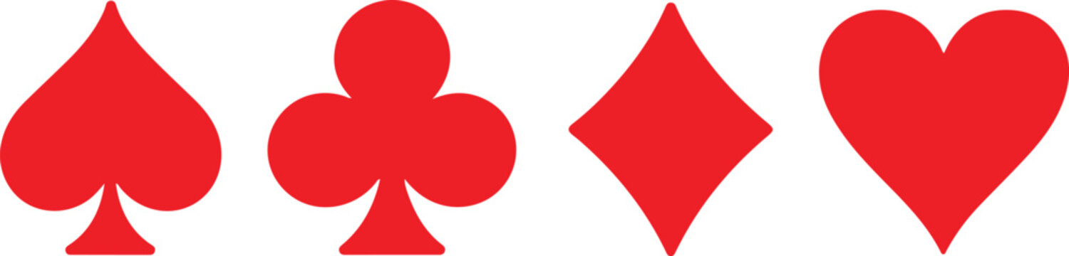 Red playing card suits icon set