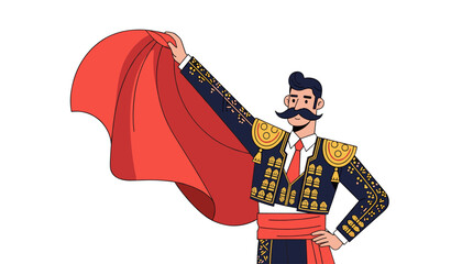 Obraz premium Matador Waving Red Cape During Traditional Spanish Bullfighting Performance