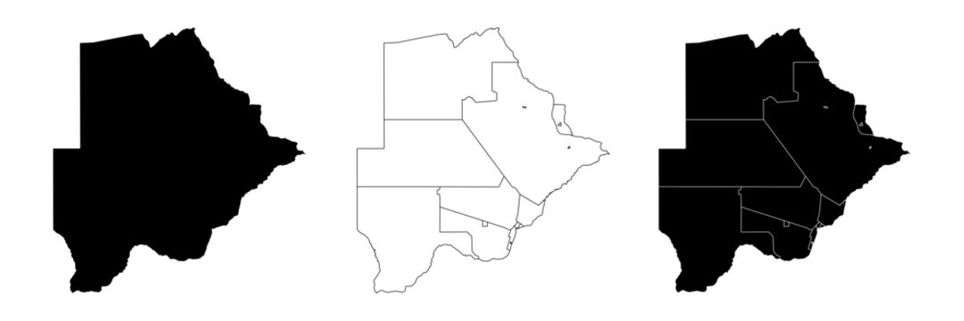 Botswana country vector map in white background. Botswana political map. Low detailed. Solid simple style. Black and white. Vector editable.