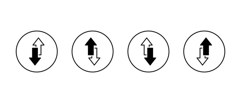 Up down direction arrow icon set in circular outline. Swap vertical symbol. Upward downward arrows sign