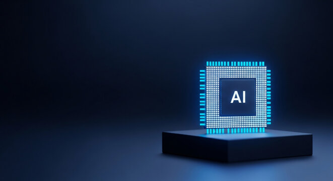 Exploring the cutting-edge future of artificial intelligence with a powerful, glowing AI chip symbolizing innovation and technological advancement