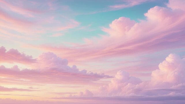 A serene sky at sunset with soft pastel colored clouds gently drifting in calm evening light