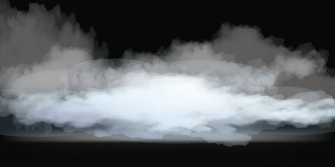 Water surface with magic neon glow from inside and smoke on top. Mystery dark background with spooky white light from underwater and fog. Realistic 3d night vector illustration with flare and steam. © Nadiva